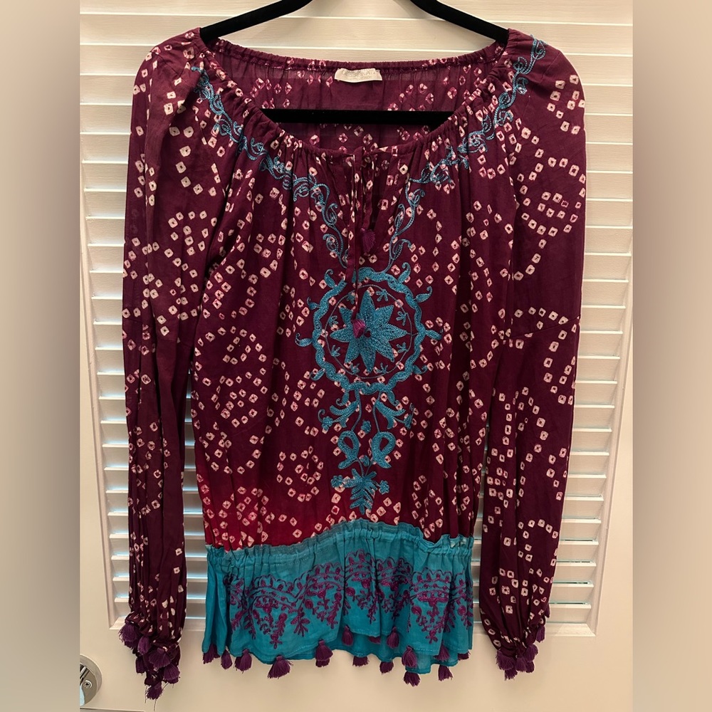 Debbie Katz Beach tunic top 100% cotton purple & turquoise size M